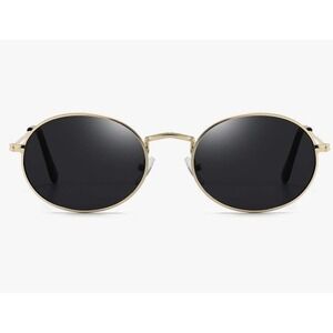 Dollger Retro Oval Sunglasses Gold Metal Frame Black Lens‎ RY027 Vintage Style